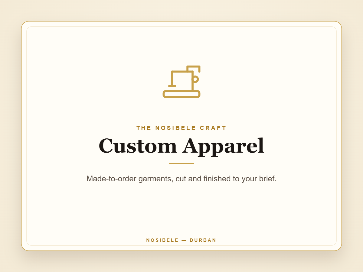 Custom apparel cut and sewn to exact spec at the Nosibele studio