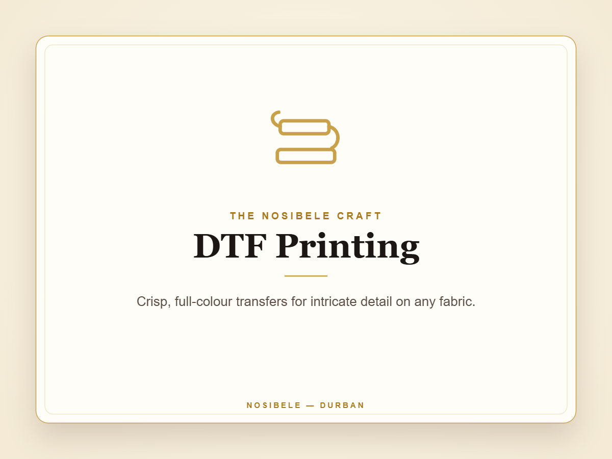 DTF printing at the Nosibele studio — crisp full-colour transfer detail on fabric